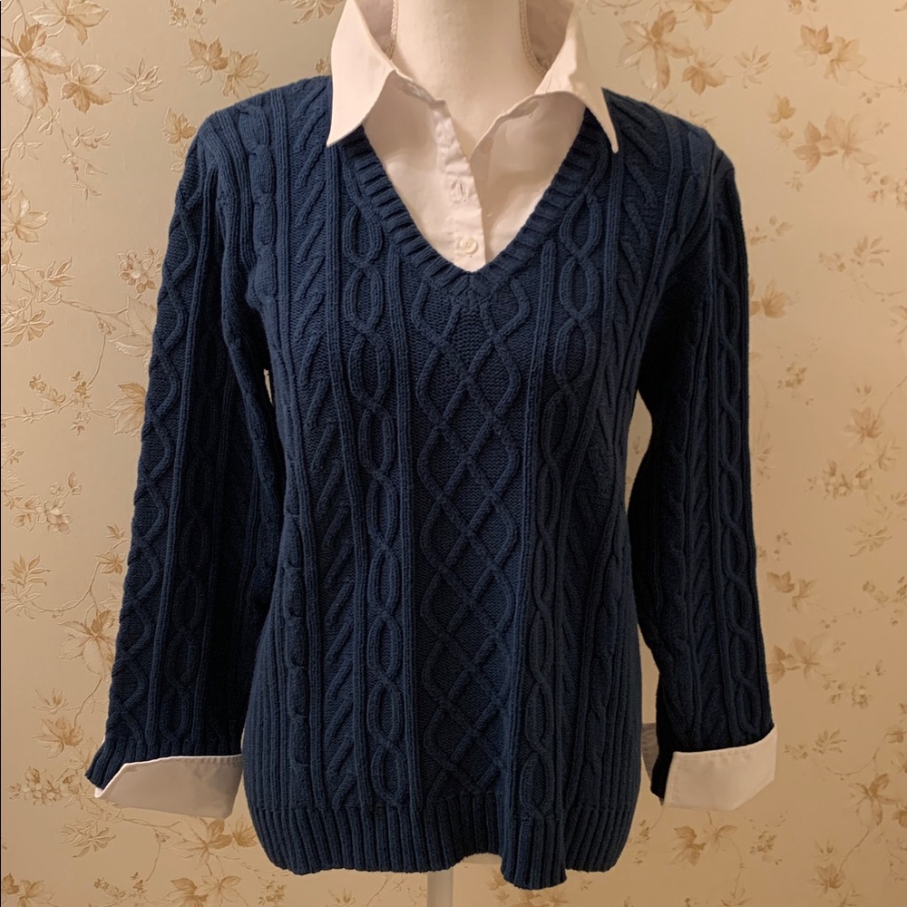 INC Teal Blue Cable Knit V-Neck Sweater 1X